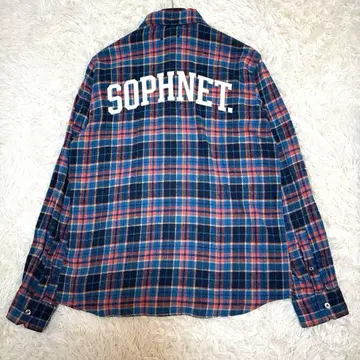 SOPHNET. 긴팔 셔츠 체크 무늬 등 로고