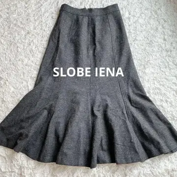 슬로브 이에나 트위드 플레어 스커트 차콜 그레이 울 혼방 36