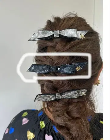 리본형 헤어 클립 스톤 장식