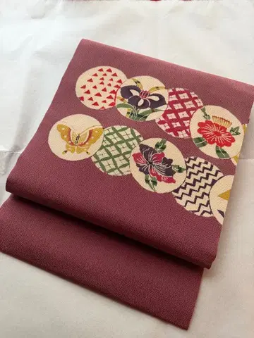 나고야 오비 크레이프 원단 로즈 핑크