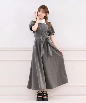 apres jour 레이어드 퍼프 소매 상의 리본 롱 스커트 세트