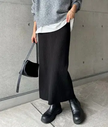 andme 리브 니트 롱 타이트 스커트