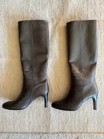 다크 브라운 가죽 롱 부츠 하이힐
