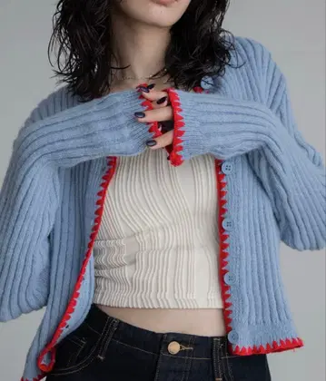 VACANCY 배색 스티치 니트 가디건