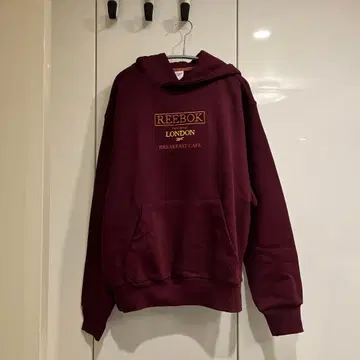 리복 버건디 후드 부착 후드티