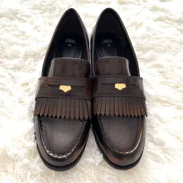 자라 ZARA 브라운 프린지 코인 로퍼 40