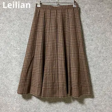 Leilian 브라운 계열 체크 플레어 스커트