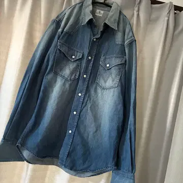 구제 의류 Wrangler 데님 셔츠 M BLUE DELL 던가리 셔츠