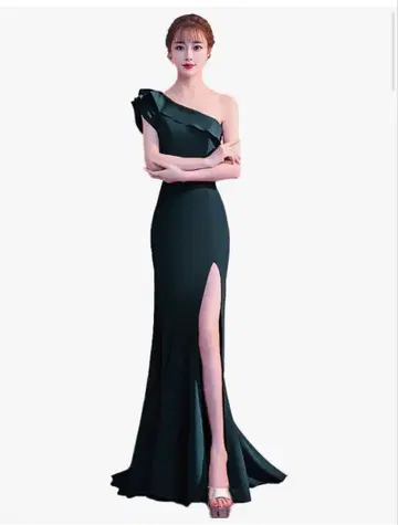 그린 원숄더 드레스 L 사이즈 롱