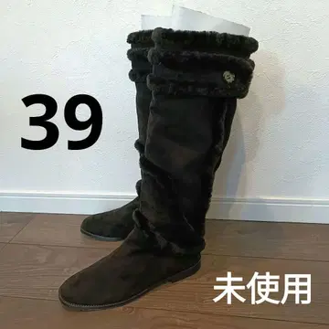 미사용품 마놀로 블라닉 스웨이드 퍼 무스탕 블랙 롱 부츠