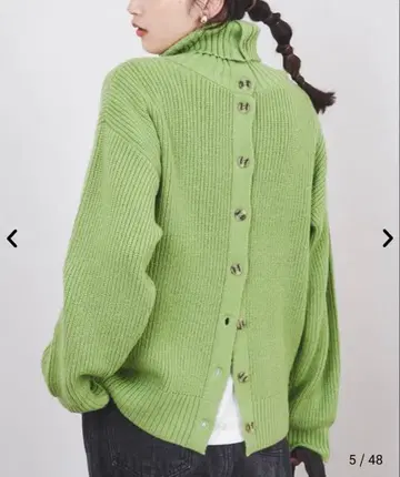 coen 모찌후와 2WAY 오프 터틀 니트 라임