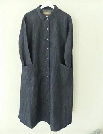 다크 블루 버튼 셔츠 원피스