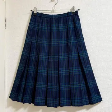 레리안 스커트 울 타탄 체크 플리츠 그린 네이비