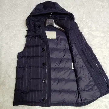 새상품급 매킨토시 다운 베스트 스트라이프 화이트 택 36 M 네이비