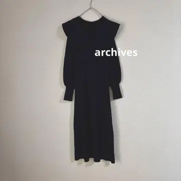archives 빅 칼라 니트 롱 원피스 검정 블랙 옷깃