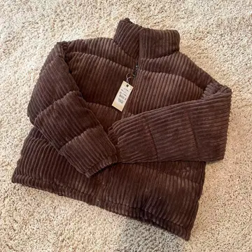 새상품 브라운 코듀로이 다운 자켓 S 충전솜 블루종 브라운