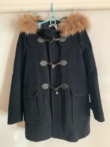 UNITED ARROWS 블랙 더플 코트 퍼 후드 부착