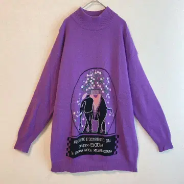 (L) 애니멀 무늬 레트로 코끼리 디자인 울 니트 스웨터 모크넥