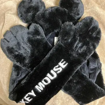 디즈니 미키마우스 귀달린 머플러 팬캡 블랙 1