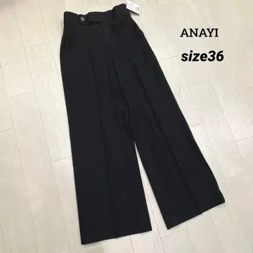 미사용품 ANAYI 아나이 스트레치 센터 프레스 와이드 팬츠 블랙 36