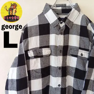 USA 구제 의류 george 플란넬 셔츠 L 블랙 화이트 차콜