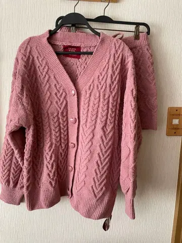 핑크 케이블 니트 가디건
