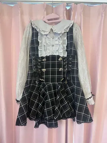 LIZLISA 프릴 리본 셋업 블랙 체크