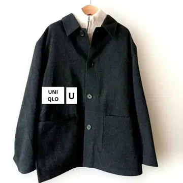 UNIQLO U 셔츠 자켓 다크 그레이 울 혼방 하프 코트 XL