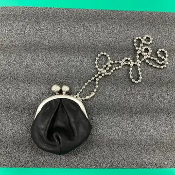 블랙 가죽 가마구치 코인 케이스 Kawakawa