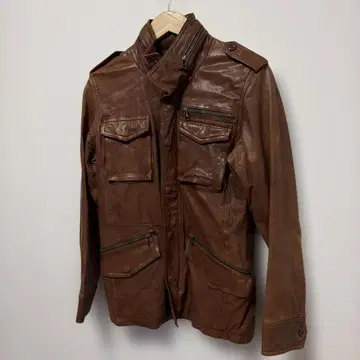 DENIMSARON 브라운 가죽 밀리터리 자켓 M 사이즈 하자 있음