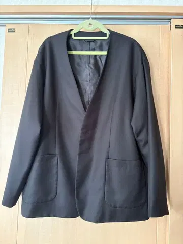 레이지블루 블랙 노카라 자켓 2포켓