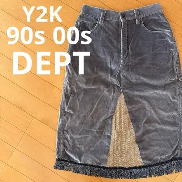 90s 00s 데프트 벨벳 코듀로이 프린지 스커트 빈티지