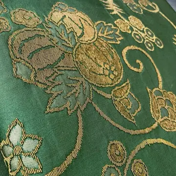 앤티크 나고야 오비 꽃+덩굴 패턴 직조 고급 그린 순수 실크 N7-24