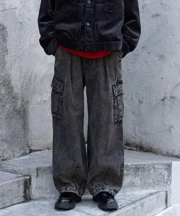 빈티지 라이크 데님 배기 카고 팬츠