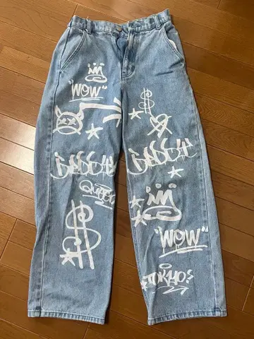 [ 조정 가능 ] 그래피티 프린트 데님 팬츠