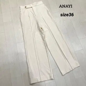미사용품 ANAYI 아나이 스트레치 센터 프레스 와이드 팬츠 화이트 36