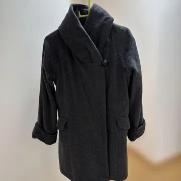 100% 양모 알파카 혼방 다크 그레이 후드 부착 코트