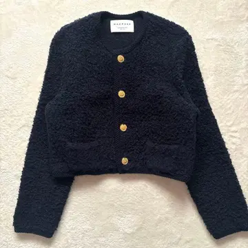MACPHEE 23AW 무스탕 크루넥 가디건 네이비 골드 버튼