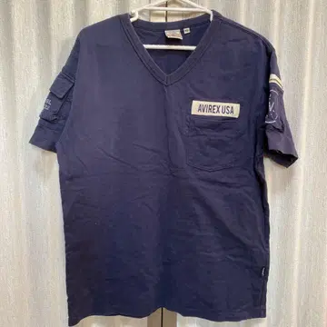 AVIREX USA 네이비 V넥T셔츠