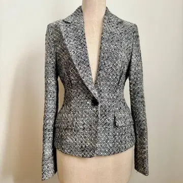 MLLE 온워드 카시야마 화이트 블랙 트위드 싱글 버튼 클래식 자켓