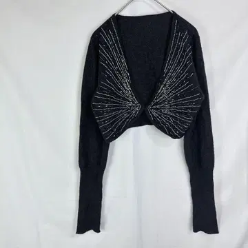 니트 볼레로 비즈 장식 블랙 그레이 숏 기장 가디건 화려한 봄/가을