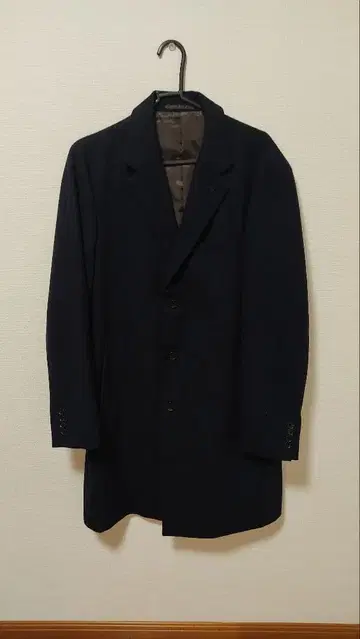 울 혼방 네이비 싱글 롱 코트