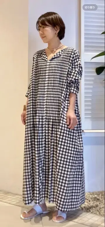 하우스 오브 로터스 깅엄 체크 7부 소매 원피스 블랙 새상품급