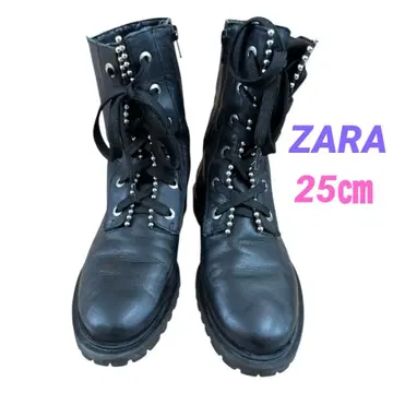 ZARA 스터드 레이스업 블랙 부츠 40 (25cm)