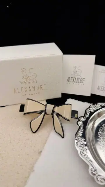 ALEXANDRE 리본 헤어핀 베이지/블랙 약 10cm