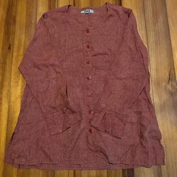 90년대 FLAX 린넨 둥근 카라 셔츠