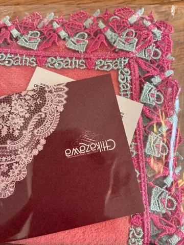 친자와 레이스 25ans 뱅상칸 콜라보 코랄 핑크 타월 손수건