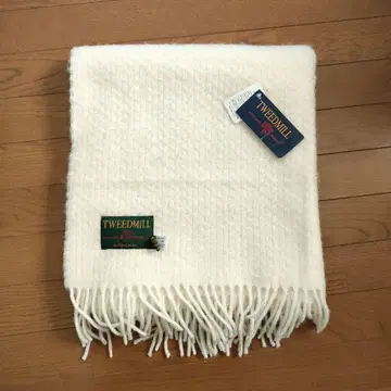 새상품 TWEEDMILL 대형 머플러 스톨 흰색 화이트 울