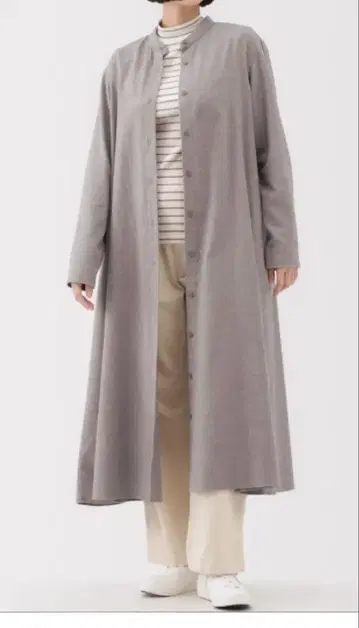 무인양품 양면 기모 플란넬 스탠드 카라 긴팔 원피스 베이지.XL