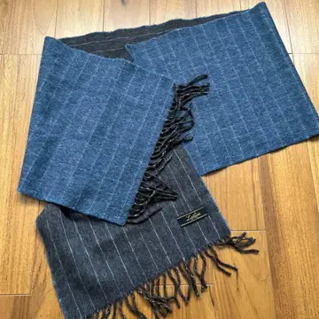 Leilian 스트라이프 머플러 네이비 그레이 리버서블